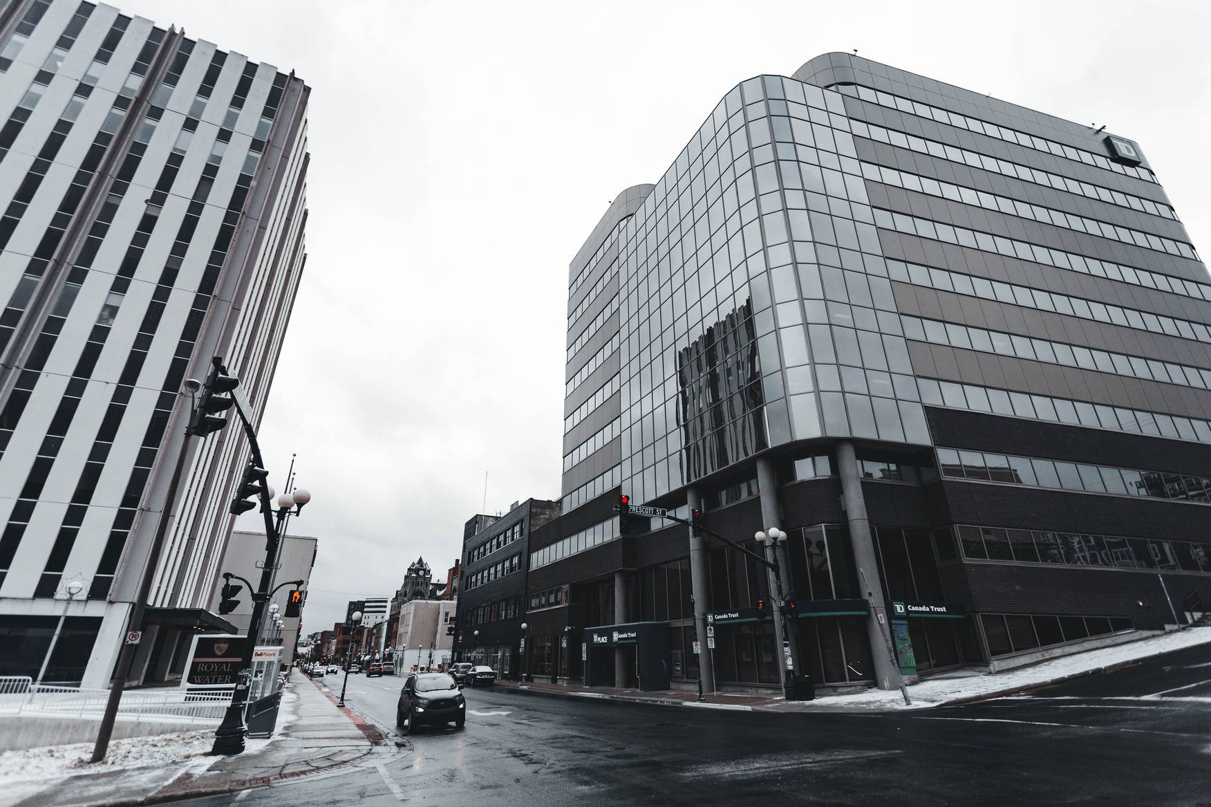 Office building facade on a city street
